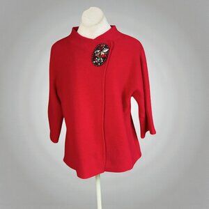 JM Collectibles Red Holiday Sweater 100% Wool Embellished Jeweled Size Medium
